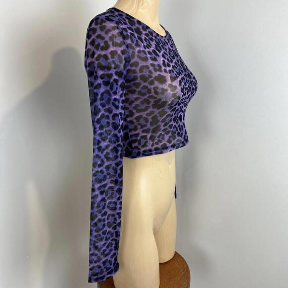 Twik Par Simons Women's Women's Size Small Purple Animal Print Sheer Cropped Top - Picture 2 of 11
